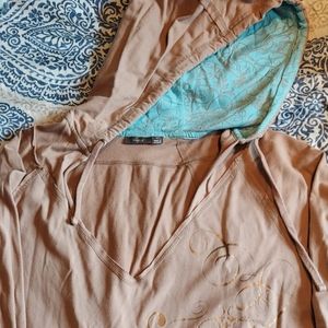 Tan with slight gold design pullover knit hoodie.